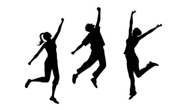 Neşeli Zıplayan İnsanların Silüetleri Kutlama, Mutluluk ve Eğlence Konsepti