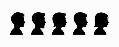 Siluet Genel Müdürü ve Yüz Profili Simgeleri Dijital Uygulamalar, İş Markaları ve UI Tasarımı için Modern Siyah ve Beyaz Minimalist İnsan Tarafı Portreleri