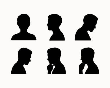 Siluet Genel Müdürü ve Yüz Profili Simgeleri Dijital Uygulamalar, İş Markaları ve UI Tasarımı için Modern Siyah ve Beyaz Minimalist İnsan Tarafı Portreleri