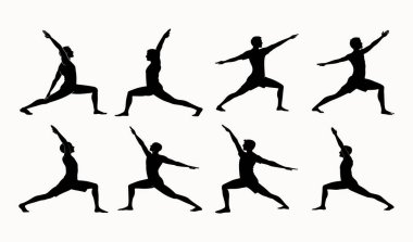 Jimnastik ve Akrobatik Silueti Güç, Esneklik ve Rekabetçi Spor Çizimleri İçin Dinamik Pozisyonlar Ayarladı