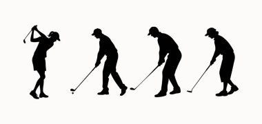 Golf oyuncusu silueti Spor ve Açık Hava Temalı Tasarımlar için Profesyonel Golf Eylem Simgesini Sallıyor