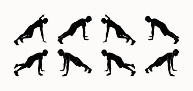 Yoga ve Gergin Siluet Seti Meditasyon, Fitness ve Sağlıklı Yaşam Tasarımları İçin Rahatlatıcı Sağlık Pozisyonları