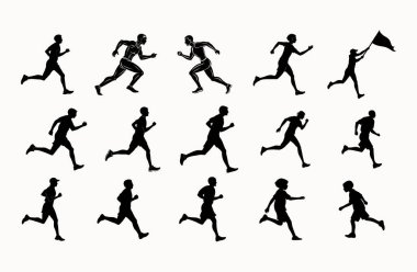 Maraton, Sprinting ve Fitness Temalı Çizimler İçin Atletizm Koşan Siluetler Dinamik Spor Simgeleri