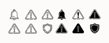 Uyarı ve Uyarı Simgeleri Vektör Ayar Sembol Paketi, Uyarı Simgeleri karalama, Uyarı Simgeleri ince çizgi vektörü, Uyarı ve Uyarı Simgesi Güvenlik Tasarımları için Üçgen ve Dairesel Şekiller,