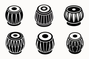 Tabla Simgesi Hint Davul Vektörü Müzik, Kültür ve Festival Sanatı Silüetlerini Ayarladı
