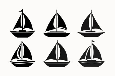 Yelkenli Tekne Simgesi Yelkenli Gemilerinin ve Deniz Botlarının Denizsel Siluetlerini Ayarla