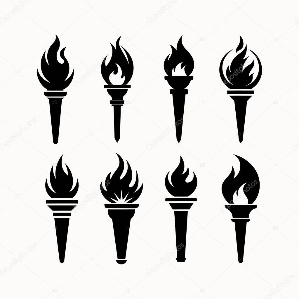 Torch Icon Set  Fire Flame Silhouette Vectors for Sports, Ceremony, or Festival Design