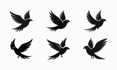Uçan Kuş Silueti Simgeleri Doğa, Vahşi Yaşam, Özgürlük, Barış ve Asgari Hayvan Tasarımı İçin Ayarlandı