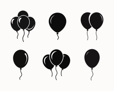 Parti Balonu Silueti Doğumgünü Dekorasyonları, Kutlama Tasarımı, Festival Temaları ve Etkinlik Grafik Elementleri Simgeleri