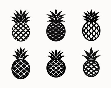 Tropikal Gıda Çizimleri, Yaz Grafikleri, Sağlıklı Yeme ve Egzotik Meyve Tasarımı için Ananas Silüeti Simgeleri