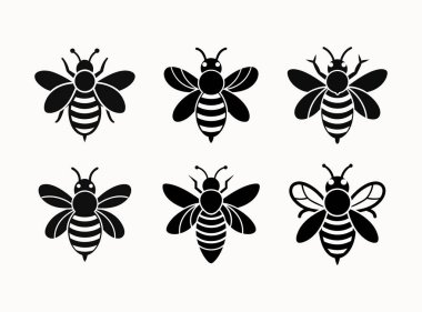 Arı silueti koleksiyonu beyaz arkaplan vektör illüstrasyonunda izole edilmiş siyah