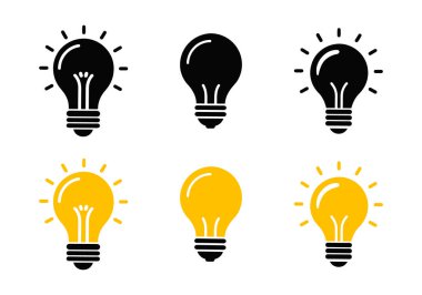  Elektrik, Enerji, Yaratıcılık ve Yenilik İçin Ampul Silüeti Simgeleri
