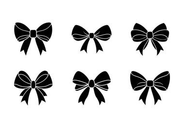 Siluet Yay Simgeleri Dekoratif Kurdele Yayı Hediye Paketi, Moda ve Tasarım İçin Ayarladı