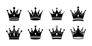 Siluet Crown Simgeleri Kraliyet, Lüks ve Kraliçe / Kral Temalı Vector Crown İllüstrasyonları Belirledi