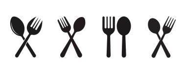  Kaşık, Çatal ve Bıçak Silueti Simgesi Mutfak, Yemek ve Gıda Tasarımları için Minimalist Çatal bıçaklar