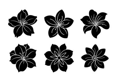 Hibiscus Çiçek Silueti Vektör Simgeleri Doğa, Spa ve Egzotik Tasarımlar için Tropik Çiçek Sembolü Zirvesi Ayarladı