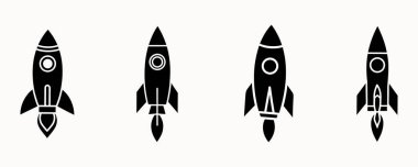 Uzay keşfi, başlangıç fırlatması ve bilim kurgu temaları için roket siluet simgeleri ayarlandı