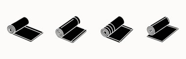 Yoga Mat Siluet Simgeleri Egzersiz Fitness ve Meditasyon Ekipmanları Ayarlandı