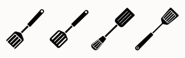 Mutfak Spatula Siluet Vektör Simgeleri Yemek Utensilleri Mutfak ve Restoran Tasarımları Clipart