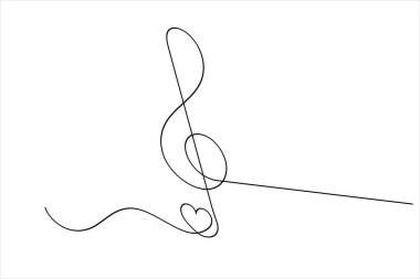 Müzik notaları bir satır çizimi ve izole edilmiş sürekli ana hatlı vektör resimleme simgesi