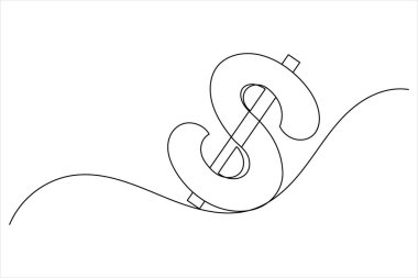 Dolar işareti simgesi bir çizgi çizimi ve izole edilmiş sürekli dış hat vektör çizimi