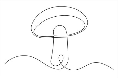 Mantar bir çizgi sanat minimalist mantarlar izole edilmiş sürekli ana hatlı vektör çizimi