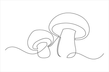 Mantar bir çizgi sanat minimalist mantarlar izole edilmiş sürekli ana hatlı vektör çizimi