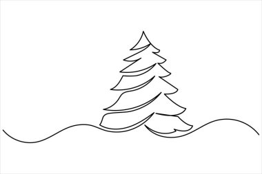 Noel ağacı bir çizgi resim minimalist izole edilmiş sürekli ana hatlı vektör çizimi