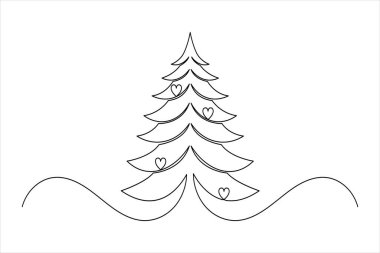 Noel ağacı bir çizgi resim minimalist izole edilmiş sürekli ana hatlı vektör çizimi