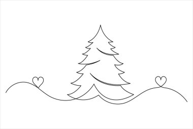 Noel ağacı bir çizgi resim minimalist izole edilmiş sürekli ana hatlı vektör çizimi