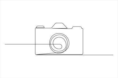 Kamera simgesi sürekli bir çizgi çizimi ve minimalist stil dış hatları izole eder