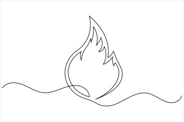 Ateş simgesi minimalist biçimi çizen sürekli tek çizgi basit ana hatlı çizim çizimini izole et