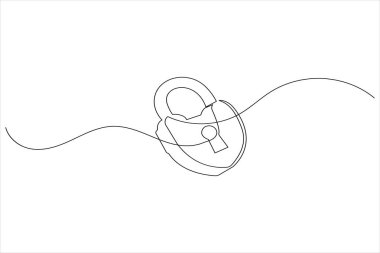 Beyaz arkaplanda izole edilmiş basit güvenli kilit çizgisi çizelgesi çizimi