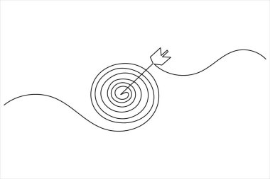 Hedef simge çizen bir çizgi, pazarlama odağı veya başarı tema vektörü için minimalist kavram çizer