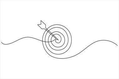 Hedef simge çizen bir çizgi, pazarlama odağı veya başarı tema vektörü için minimalist kavram çizer