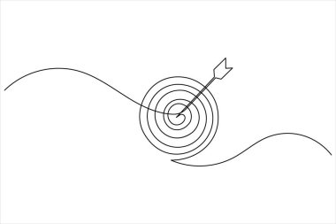 Hedef simge çizen bir çizgi, pazarlama odağı veya başarı tema vektörü için minimalist kavram çizer