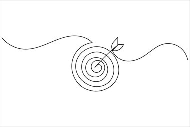 Hedef simge çizen bir çizgi, pazarlama odağı veya başarı tema vektörü için minimalist kavram çizer