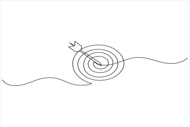 Hedef simge çizen bir çizgi, pazarlama odağı veya başarı tema vektörü için minimalist kavram çizer