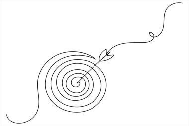 Hedef simge çizen bir çizgi, pazarlama odağı veya başarı tema vektörü için minimalist kavram çizer