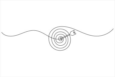 Hedef simge çizen bir çizgi, pazarlama odağı veya başarı tema vektörü için minimalist kavram çizer