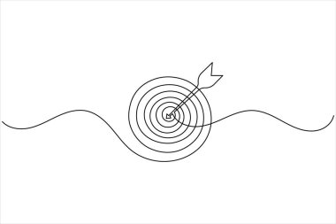 Hedef simge çizen bir çizgi, pazarlama odağı veya başarı tema vektörü için minimalist kavram çizer