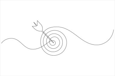 Hedef simge çizen bir çizgi, pazarlama odağı veya başarı tema vektörü için minimalist kavram çizer