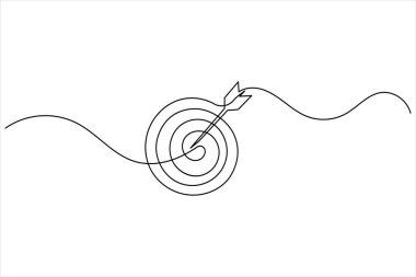 Hedef simge çizen bir çizgi, pazarlama odağı veya başarı tema vektörü için minimalist kavram çizer