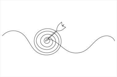 Hedef simge çizen bir çizgi, pazarlama odağı veya başarı tema vektörü için minimalist kavram çizer