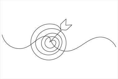 Hedef simge çizen bir çizgi, pazarlama odağı veya başarı tema vektörü için minimalist kavram çizer