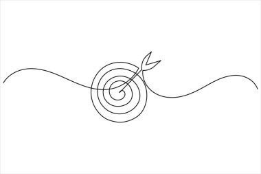 Hedef simge çizen bir çizgi, pazarlama odağı veya başarı tema vektörü için minimalist kavram çizer