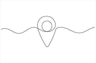 Hedef işaretleri olan bir konum haritası yolunun sürekli çizimi. Minimalist yol ve yön sembolü