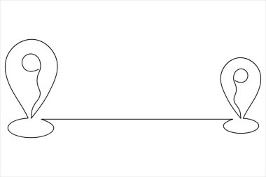 Hedef işaretleri olan bir konum haritası yolunun sürekli çizimi. Minimalist yol ve yön sembolü