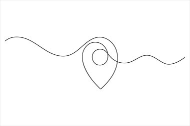 Hedef işaretleri olan bir konum haritası yolunun sürekli çizimi. Minimalist yol ve yön sembolü