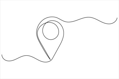 Hedef işaretleri olan bir konum haritası yolunun sürekli çizimi. Minimalist yol ve yön sembolü